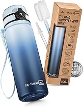 My Vesperbox - Edelstahl Thermos Trinkflasche auslaufsicher - mit Strohhalm oder Sieb - 400 ml, 600ml - BPA FREI - für Kindergarten, Schule (Blauverlauf 600ml)