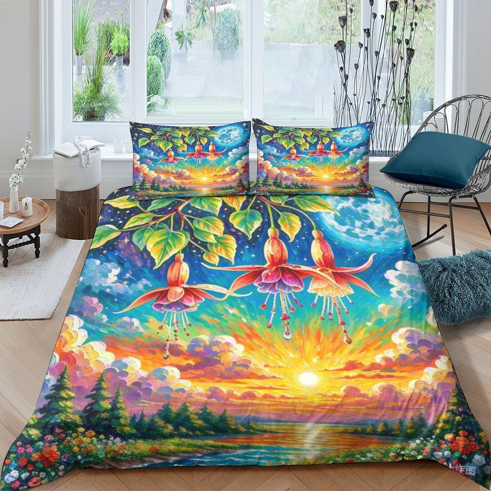 Housse de couette fuchsia imprimée 3D en microfibre douce avec fermeture éclair
