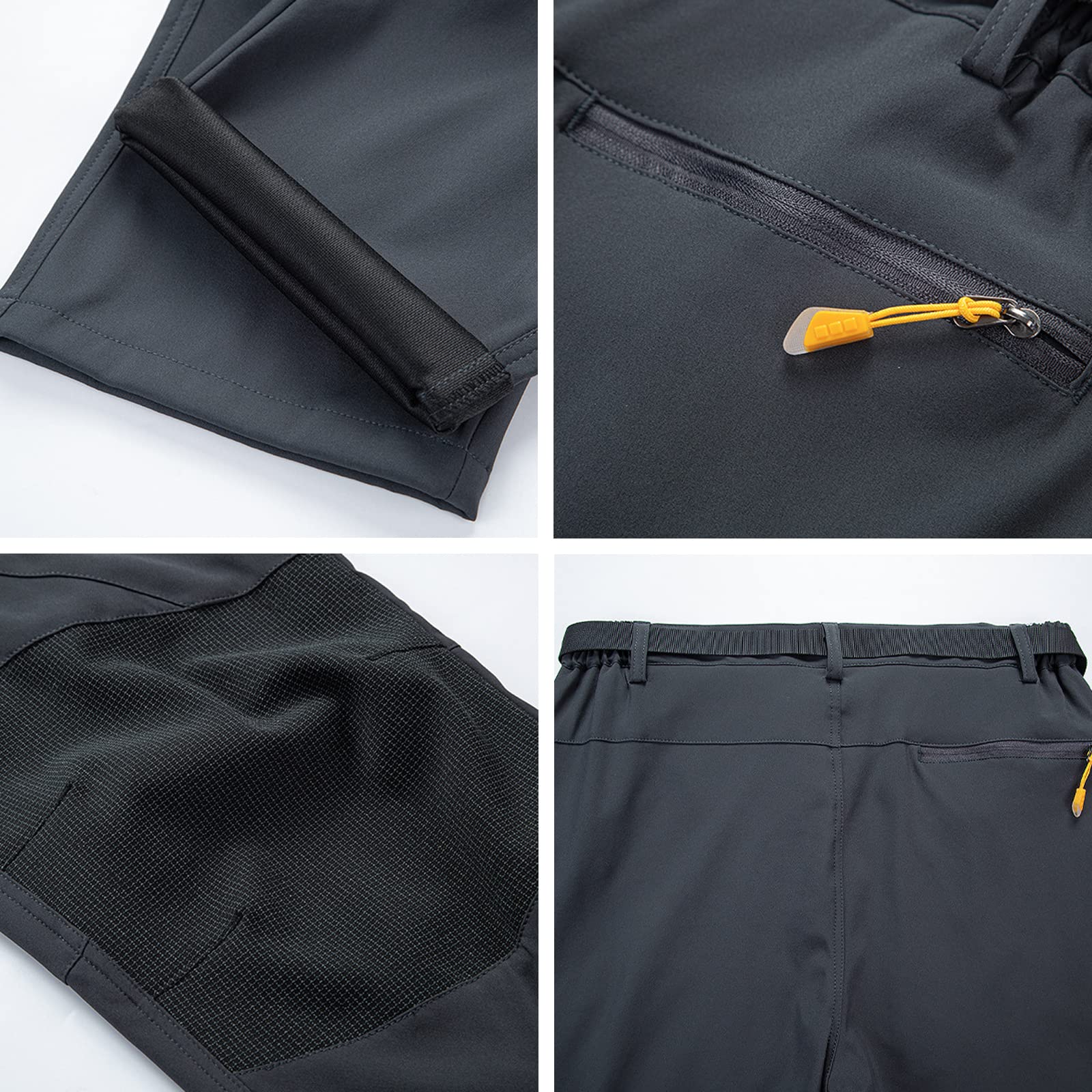 Pantaloni da Trekking Uomo Impermeabili Softshell Pantaloni Asciugatura Rapida con Tasca Traspirante (Size:M,Color:Nero)