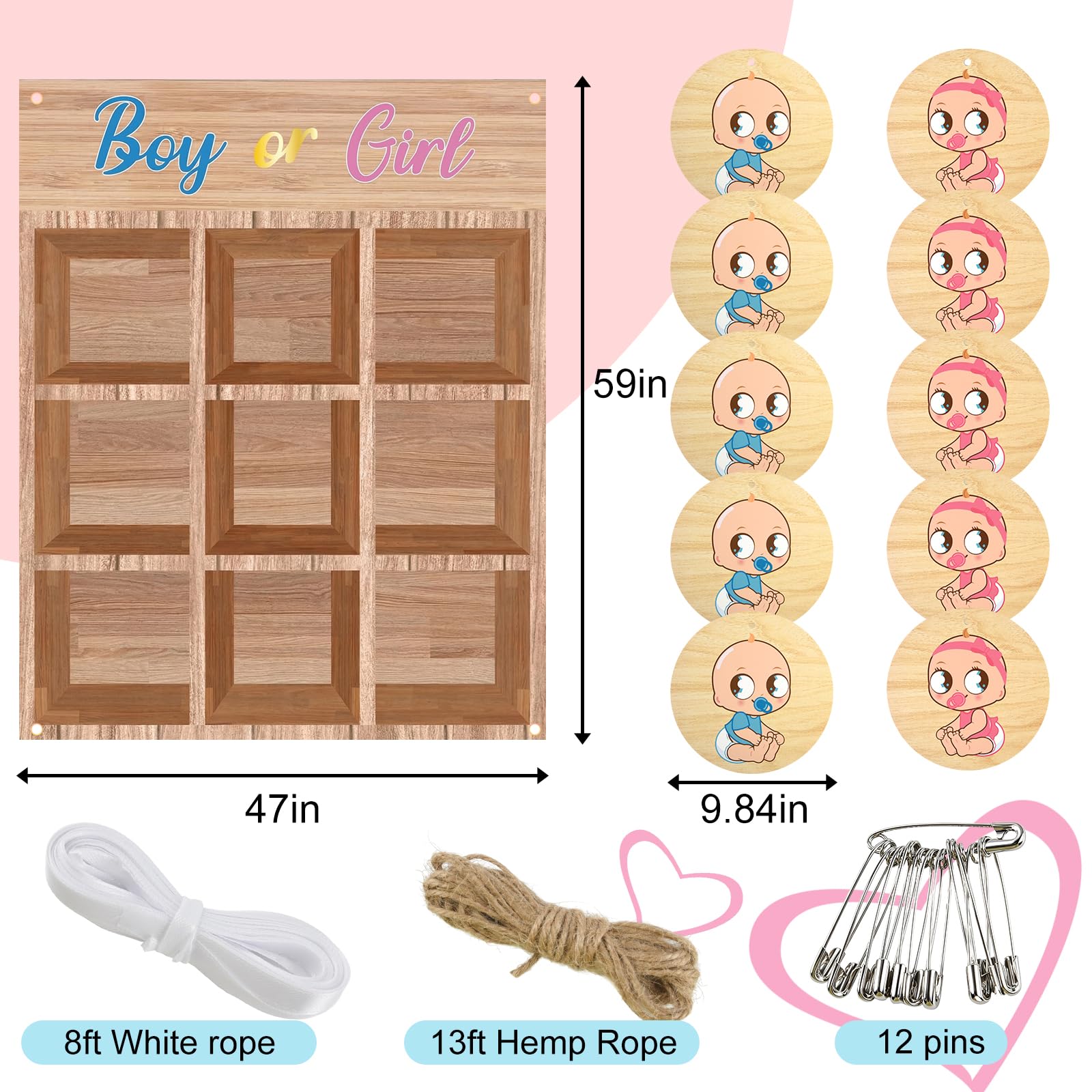 ANPUNAT Jeu de révélation du sexe de bébé : Morpion pour garçon ou fille, kit de décoration pour baby shower ou annonce de grossesse