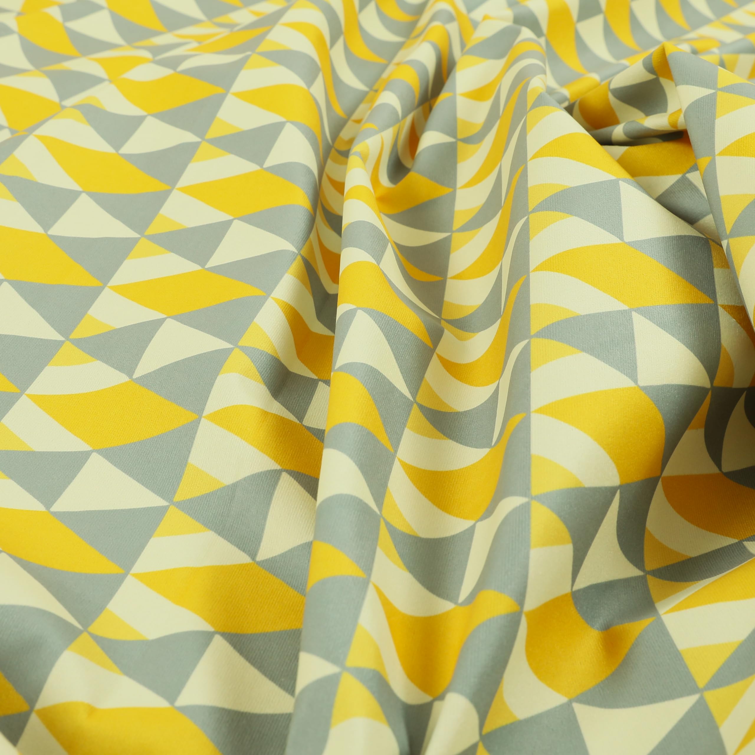 Redbrick Mill Fabrics Flame Retardant Modern Printed Velvet Yellow Grey Geometric Triangle Pattern Upholstery Furnishing Fabric (Per Metre)