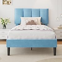 Vista 49 de VECELO - Base de cama tamaño individual con cabecera tapizada, plataforma con soporte de listones de madera de alta resistencia, no necesita somier