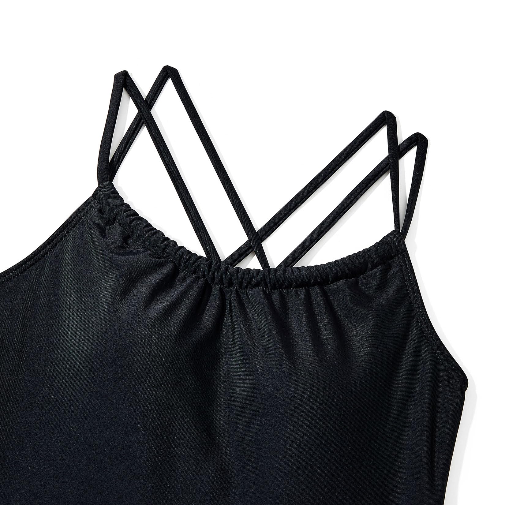 Girls One Piece Swimsuits Bathing Suits Kids Beach Sport Halter Swimwear Quick Dry UPF 50 Swimsuits Black 12-13 Years