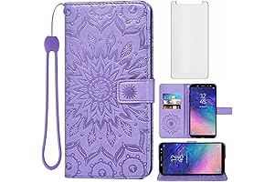 Phone Case for Samsung Galaxy A6 Wallet Cases with Tempered Glass Screen Protector
