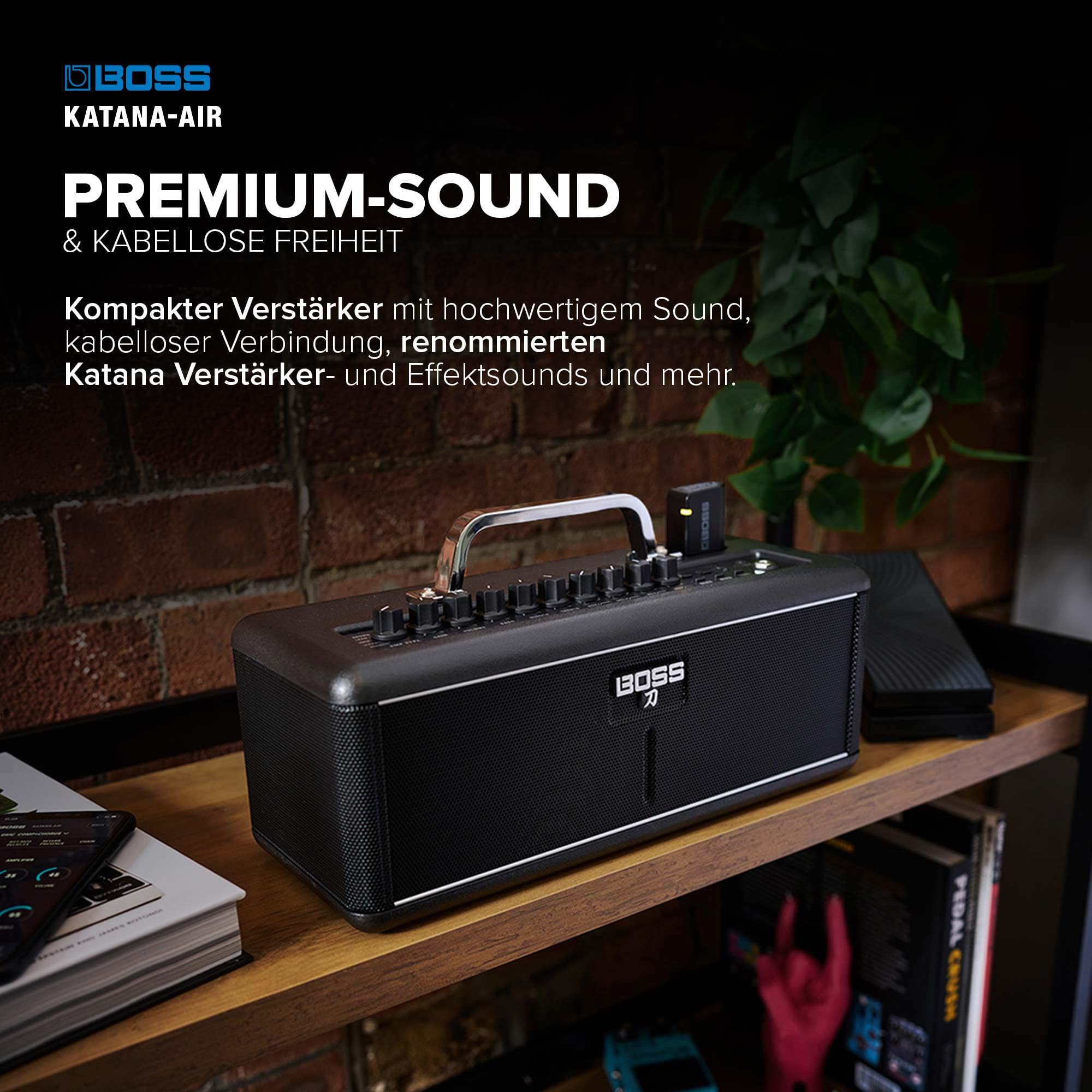 BOSS Katana-Air, Kompakter kabelloser Verstärker für Gitarre, Bass & elektroakustische Gitarre und Bass, 5 Verstärkercharakter, Preisgekrönte Katana Verstärker- und Effektsounds