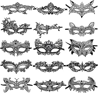 10 Maschere Di Pizzo Nere Per Donna - Maschere Veneziane Per Carnevale E Feste - Foto 7