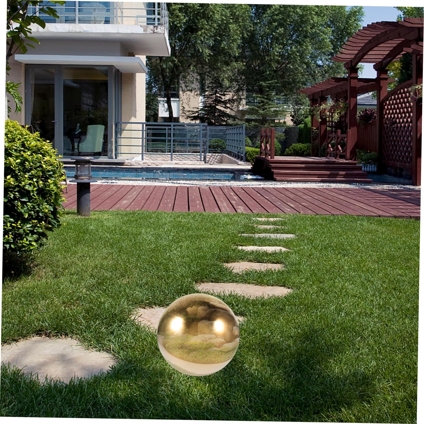 UKCOCO Boule Décorative Extérieure Acier Inoxydable Réfléchissant Miroir Creuse Dorée Or Titanium Boule Flottante pour Jardin et Étang Décoration Métallique Résistante