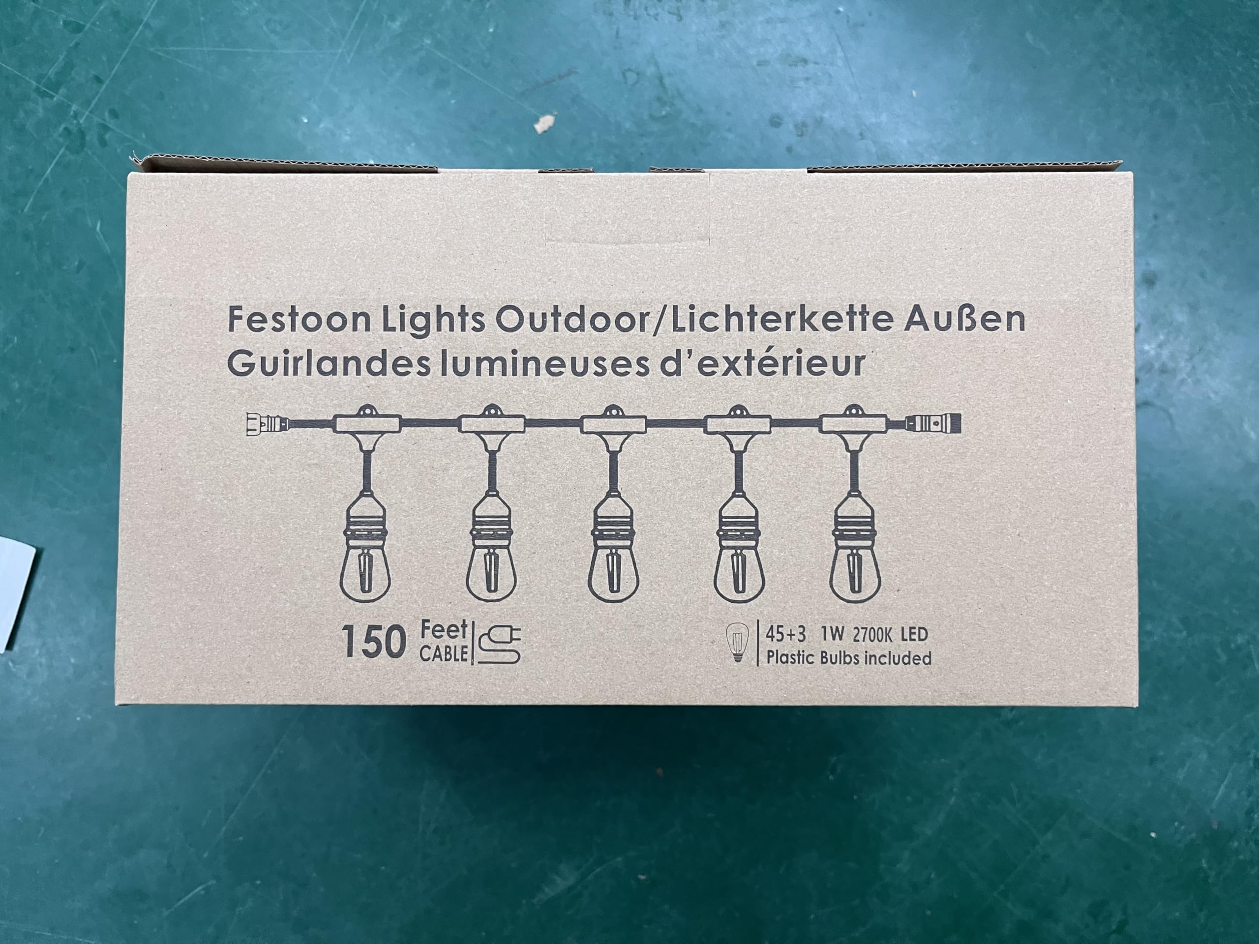 45M LED Lichterkette Außen,E27 Lichterkette Wasserdicht IP65 mit 48 Lampen | S14 Stromlichterkette außen mit 5,4 m langem Stromkabel,2700K Warmweiß für Garten Terrasse Hochzeiten [Energieklasse G]