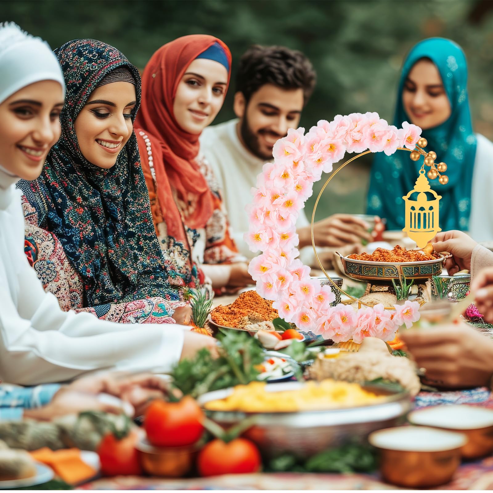 Yookeer Decorazioni per il Ramadan Eid Mubarak, ghirlande illuminate a forma di luna con castello per camino, ufficio, camera da letto, feste, feste musulmane, decorazione da tavolo per la casa