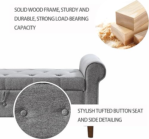 Miniatura 29 de Polibi Banco de almacenamiento para dormitorio, otomana tapizada de terciopelo con diseño de botones armados enrollados, banco largo para ventana de