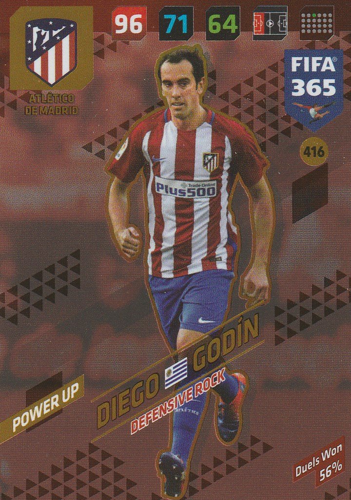 Panini Adrenalyn 2018 FIFA 365 416. Diego Godin (Atlético de Madrid) - Defensive Rock