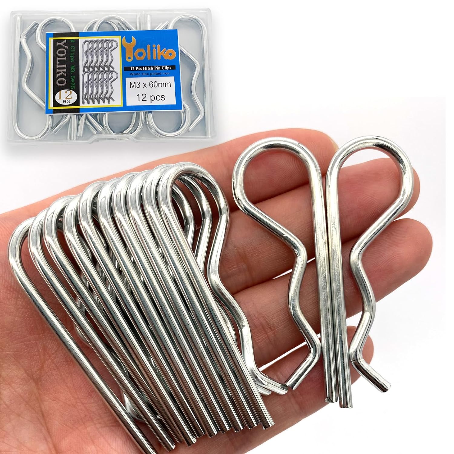 Heavy Duty Hitch Pins - 12 Pcs Spring Retaining Wire R Clips M3x60mm for Trailer Tractors Mower Carts Trucks