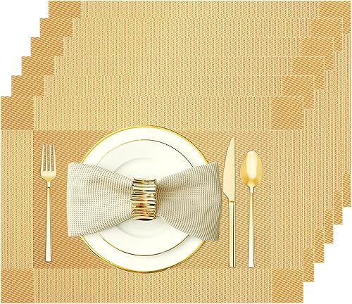 Juego de 6 manteles individuales de PVC lavables y lavables para mesa de cocina, resistentes al calor, antideslizantes, de vinilo, para interiores,
