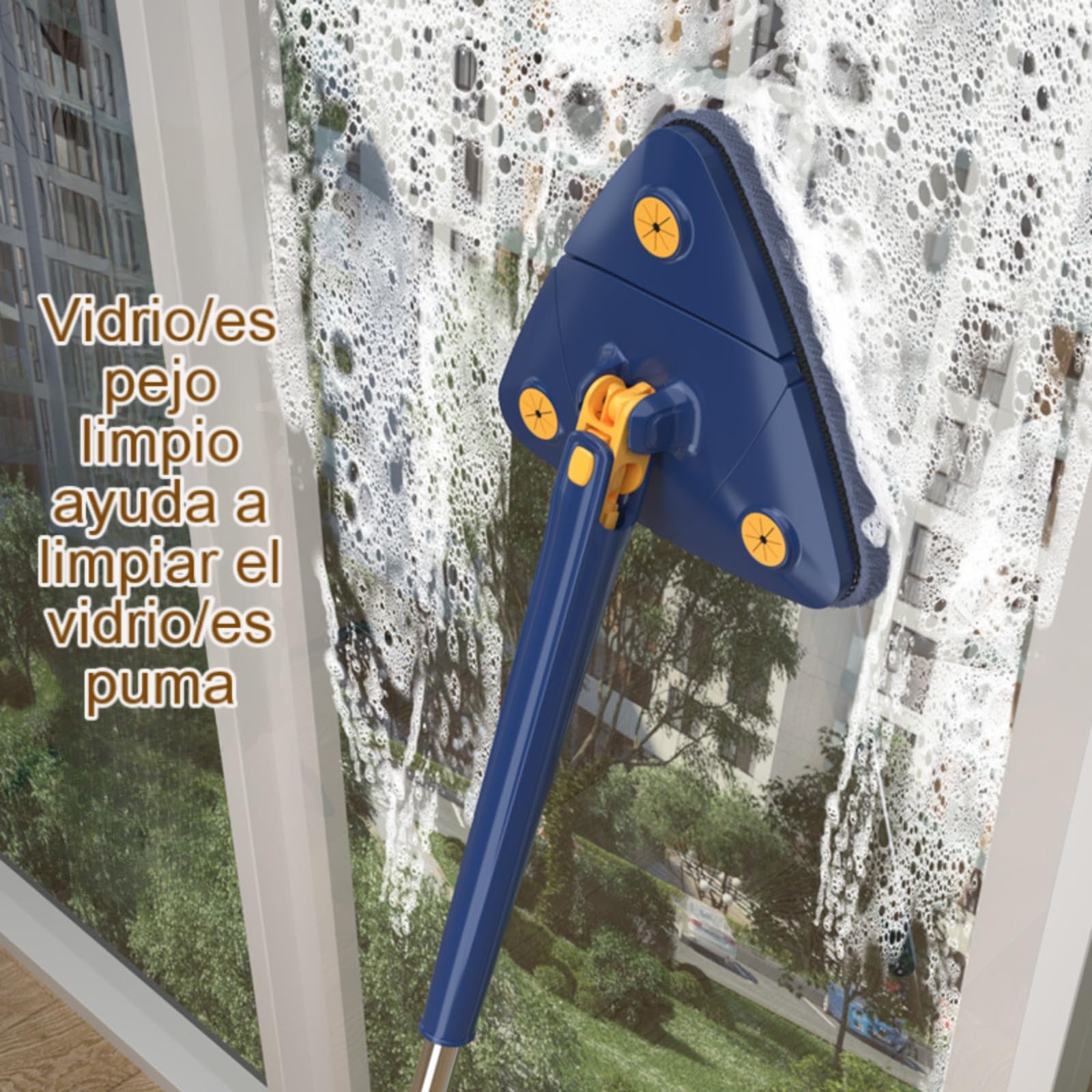 Mopa triangular giratoria de 360º para suelos, azulejos y paredes, fregona autoescurridora con 6 manuales de repuesto y 50 puntas para una limpieza eficiente