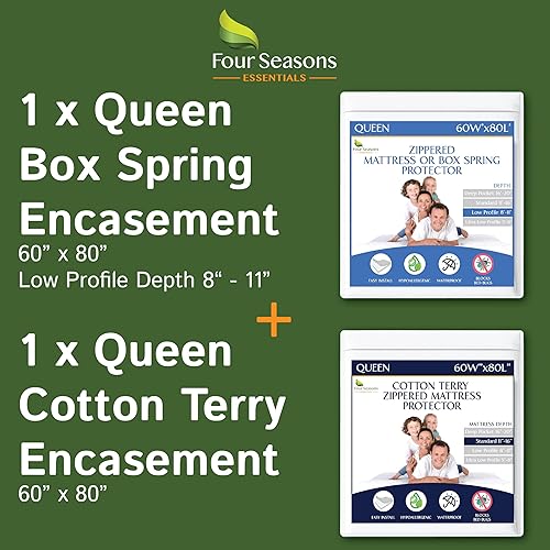 Paquete - 2 artículos: Protector de colchón con cremallera tamaño Queen Top de algodón de rizo + funda de somier tamaño Queen.