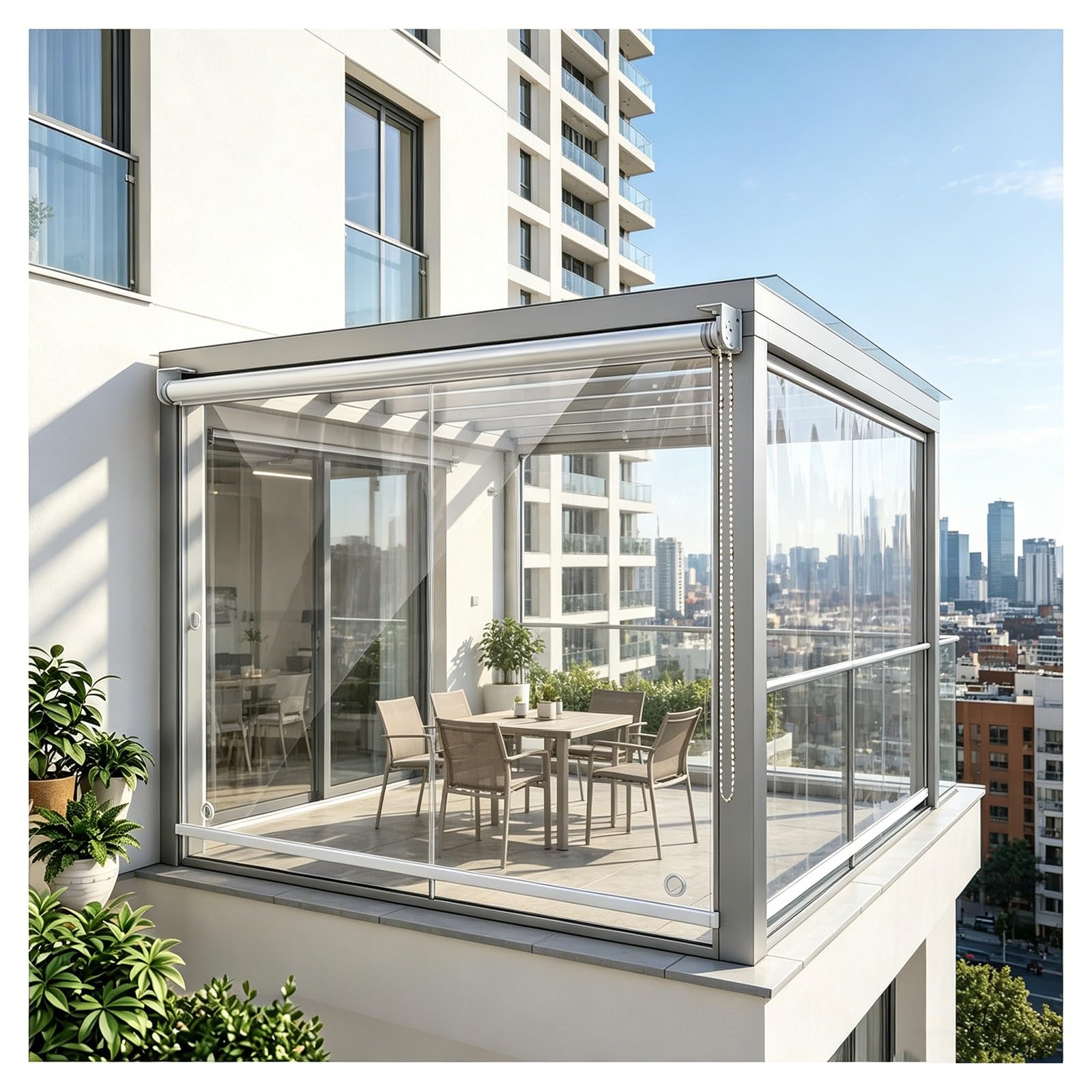 Waterproof outdoor roll up blinds，clear vinyl transparent roller blind，sunroom blinds，clear windproof roller shades，for Bedrooms,Bathroom,Hotel with Fittings(W90*H140cm/W35.43*H55.11in)
