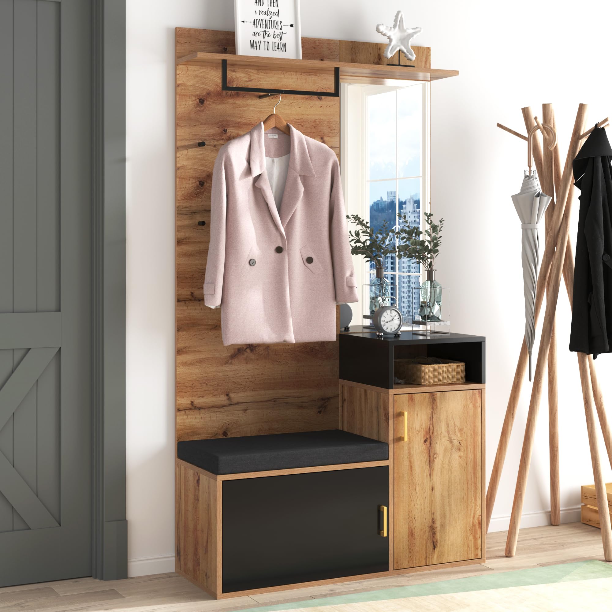 Garderoben-Set mit Spiegel Schuhschrank Wandgarderobe Sitzbank
