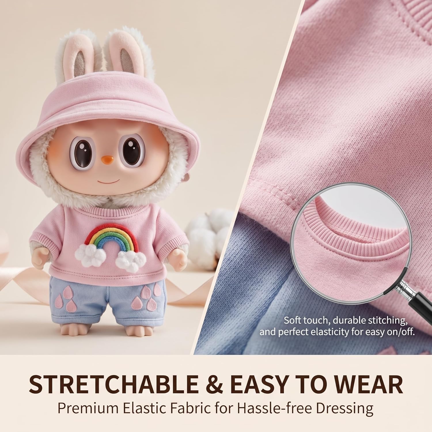 Rainbow Outfit Compatible with 17cm Labubu - Colorful Clothes for Big into Energy Labubu, Doll Costume, Soft Fabric, Easy to Dress,DIY Outfit Accessories Gift for Friend & Fans(Pink Rainbow)