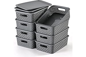 8 Pack Lidded Plastic Storage Baskets for Organizing Small Items in Pantry,...