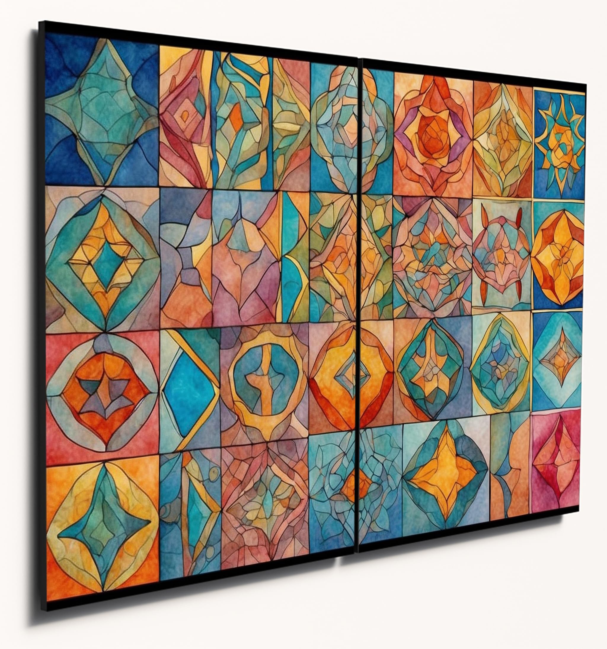 The Plum Penguin Design 2 Moroccan-Inspired Abstract Watercolour Geometric Wood Wall Art 2X A4 Mdf Panels Canvas Alternative 40 X 30Cm