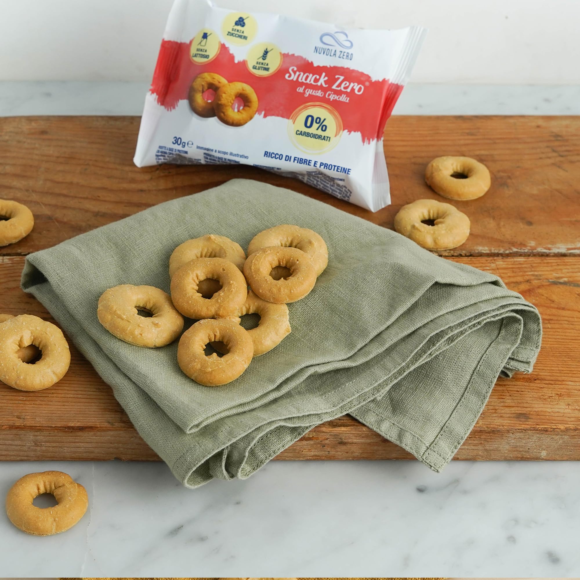 Nuvola Zero - Snack Zero al gusto cipolla, Snack Proteici Senza Zucchero, Zero Carboidrati, Senza Lattosio, Senza Glutine, Confezione da 3pz. Made in Italy.