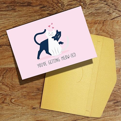 Miniatura 8 de Qiliji Tarjeta de compromiso de gato linda, divertida tarjeta de felicitación de boda, tarjetas de juego de palabras "You're Getting Meow-ied Married