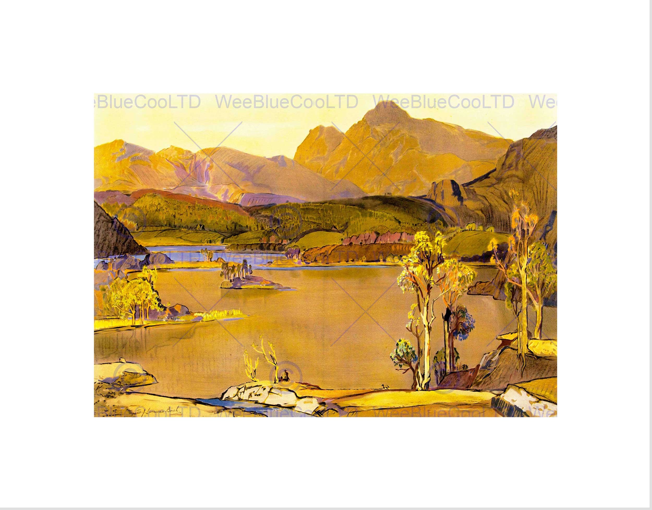 Wee Blue Coo Painting Lake District Valley Scenic Cumbria England UK Wall Art Print