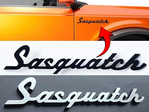 Gloss Black Sasquatch Script Emblem Badge For Ford Bronco & Bronco Sport - 10 X 2 Inch, 3M Tape Mount