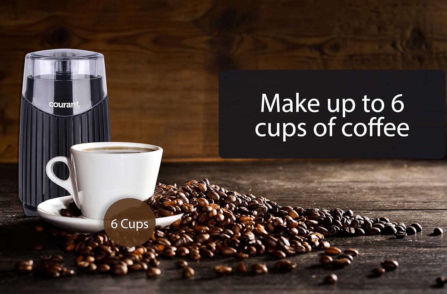 Courant Electric Coffee Grinder One Touch, Coffee Bean and Spice Grinder, With Heavy-Duty Stainless Steel Blades Durable Base,150 Watt Powerful Motor, Black