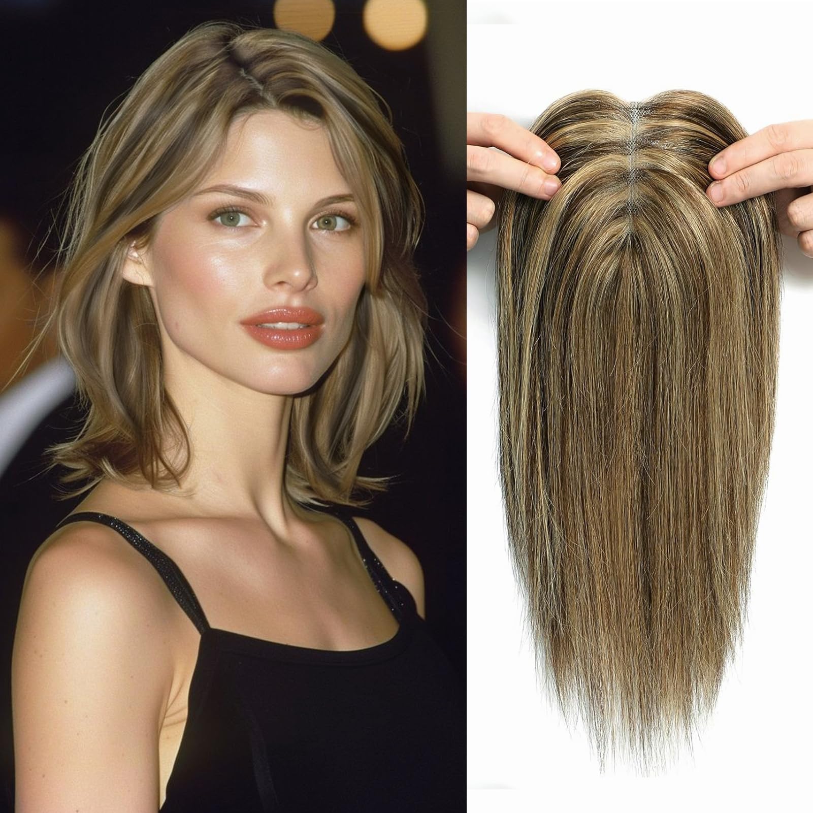 Hair Toppers for Women Hair Pieces for Women with Thinning Hair Human Hair Toppers 40g Handmade Upgrade 10 * 12 cm Larger Swiss Base Wiglets Remy Hair Toppers 12 Inch Medium Brown Mix Blonde