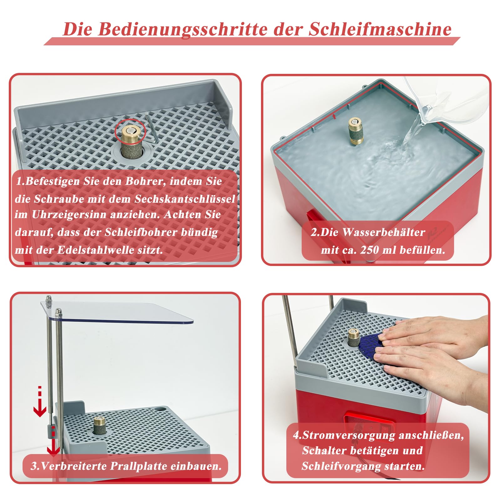 Professioneller Glasglasschleifer 4200 U/min - Diamant Schleifgerät für Glas, Keramik, Edelsteine - Inkl. DE-Stecker & Spritzschutz, Portable