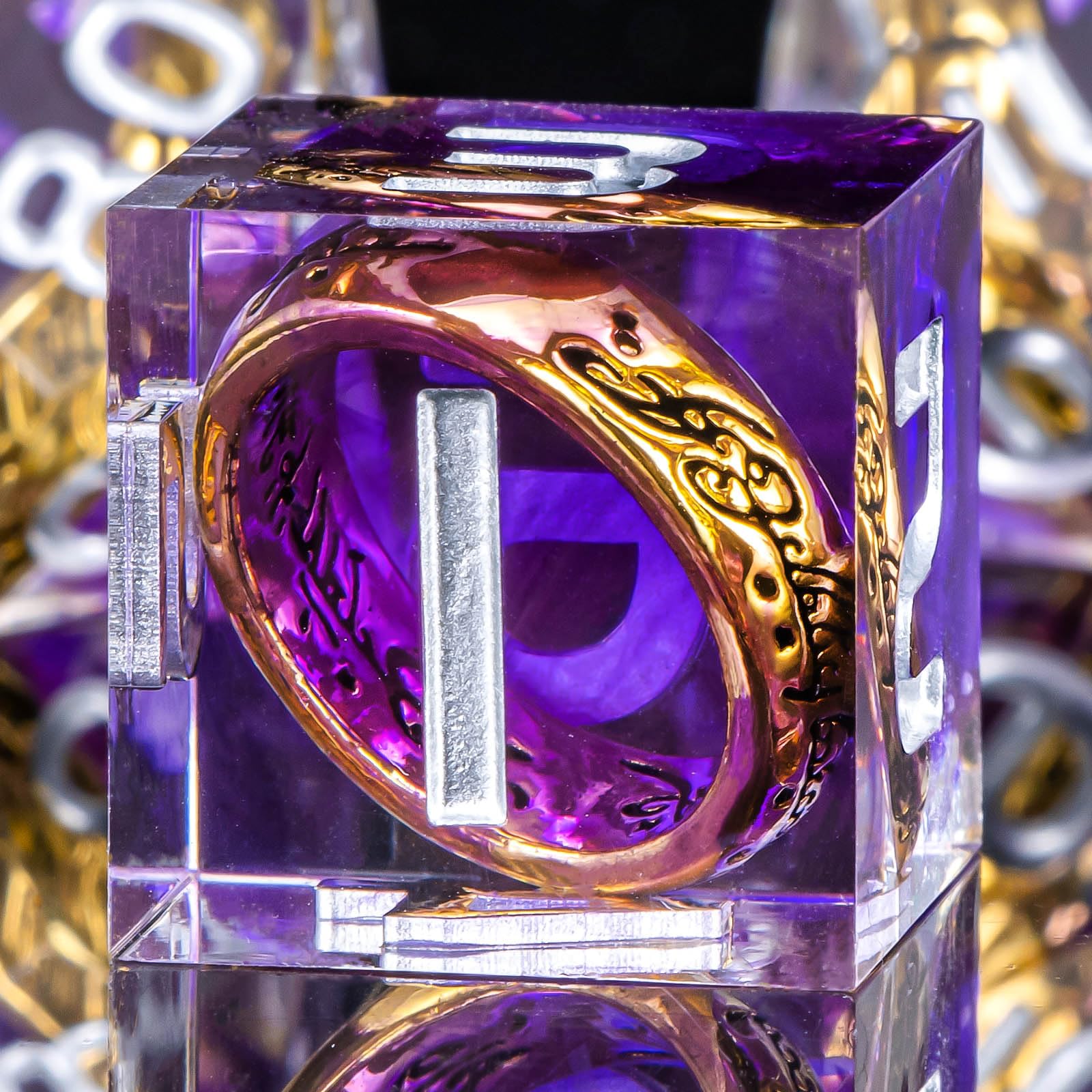 OUKELANWO Magic Lord Rings DND Dice Set with Box, 7Pcs Resin LOTR D&D Dice Set for Role Playing Game, Purple Dungeons Dragons D and D Sharp Edge Dice