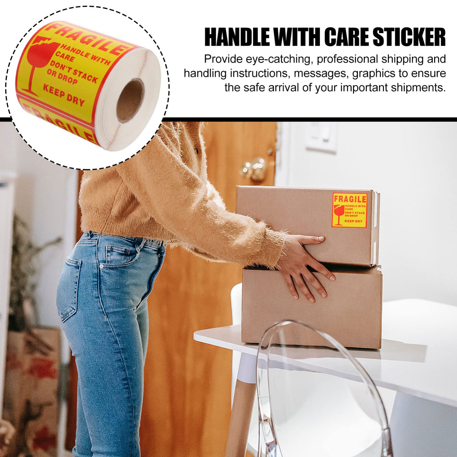 Homoyoyo Etichette Adesive Fragili per Spedizione, Carta Patinata Resistente con Avviso Maneggia con Cura, 500 Pezzi per Imballaggio Sicuro e Trasporto Professionale