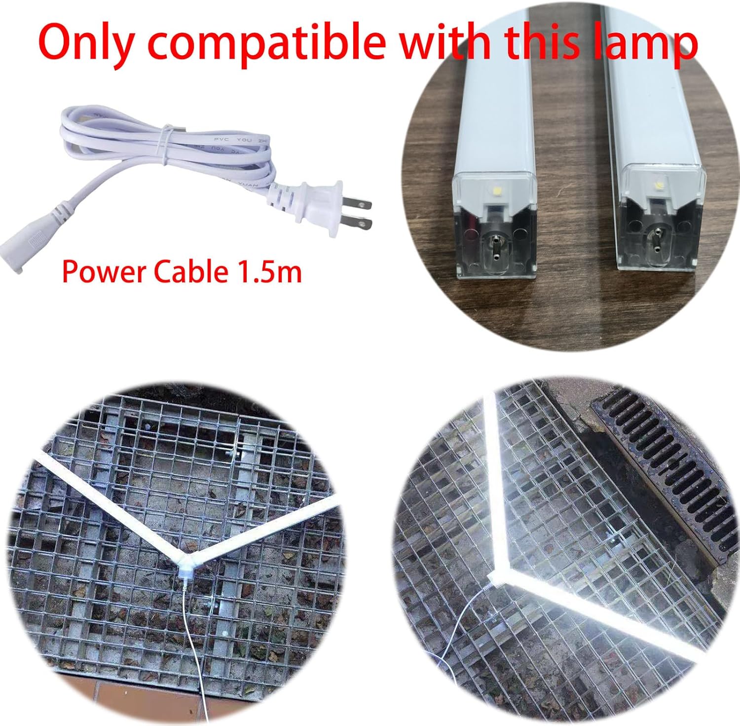 Hexagon LED Light Bars, Connectors & Power Cable Accessories – DIY Modular Honeycomb Garage Lighting System Parts for Ceiling, Gym, Workshop, Studio Replacement (Power Cable 1.5m/5ft)