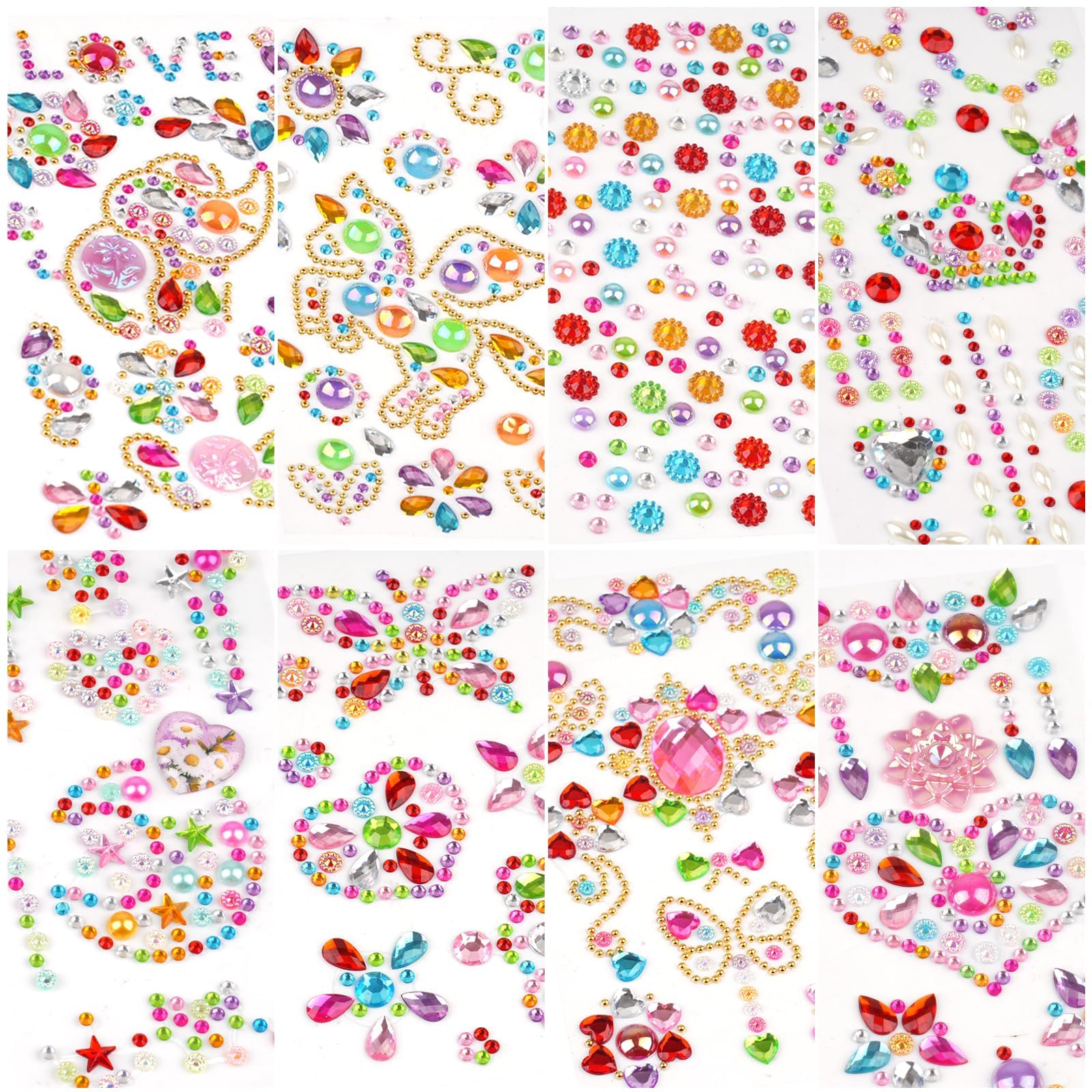 Lot de 8 feuilles de strass autocollants - En acrylique - Multicolore - Motif licorne - Cadeaux pour filles - 5, 6, 7, 8, 9 ans - Pour bricolage, gourde, casquette de baseball (multicolore Lot de 8 feuilles de strass autocollants - En acrylique - Multicolore - Motif licorne - Cadeaux pour filles - 5, 6, 7, 8, 9 ans - Pour bricolage, gourde, casquette de baseball (multicolore
