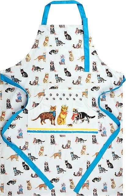 Cotton Apron Baking Cooking Adult Women Pretty Cats Gifts Bakers Cute Novelty Kitchen Grill BBQ Aprons Large Pocket Birthday Christmas Apron Gift for Mum Wife Girlfriend Grandma