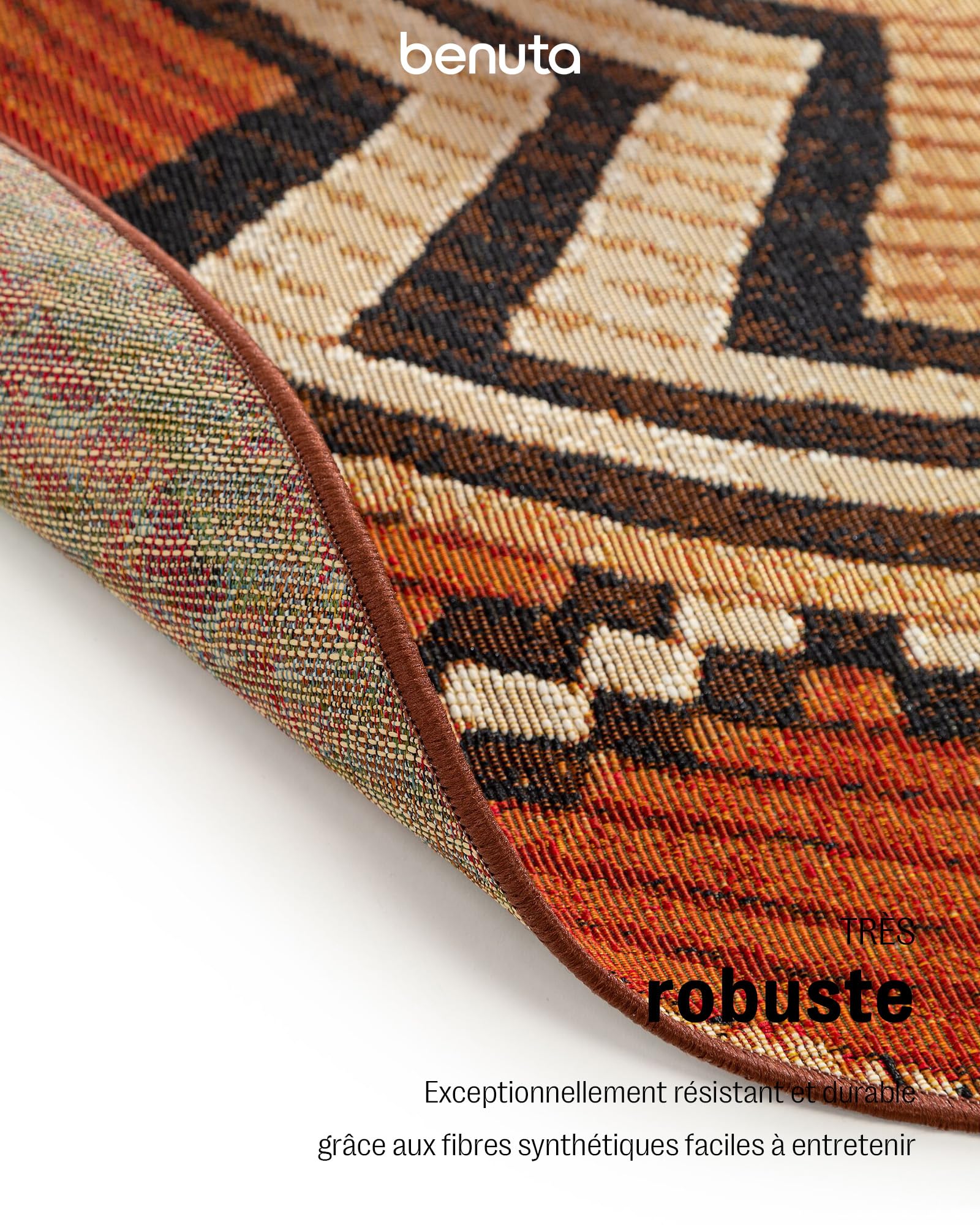 benuta Tapis d'intérieur et d'extérieur ARTIS Beige/cuivre Rond Ø 160 cm – Tapis coloré pour l'intérieur et l'extérieur – Convient au Chauffage au Sol