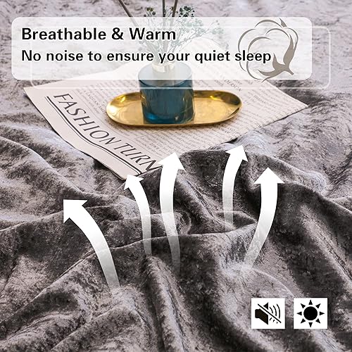 Miniatura 2 de Juego de edredón de terciopelo coreano de tamaño matrimonial, 3 piezas aplastadas arrugadas y texturizadas, juego de cama de microfibra ligera