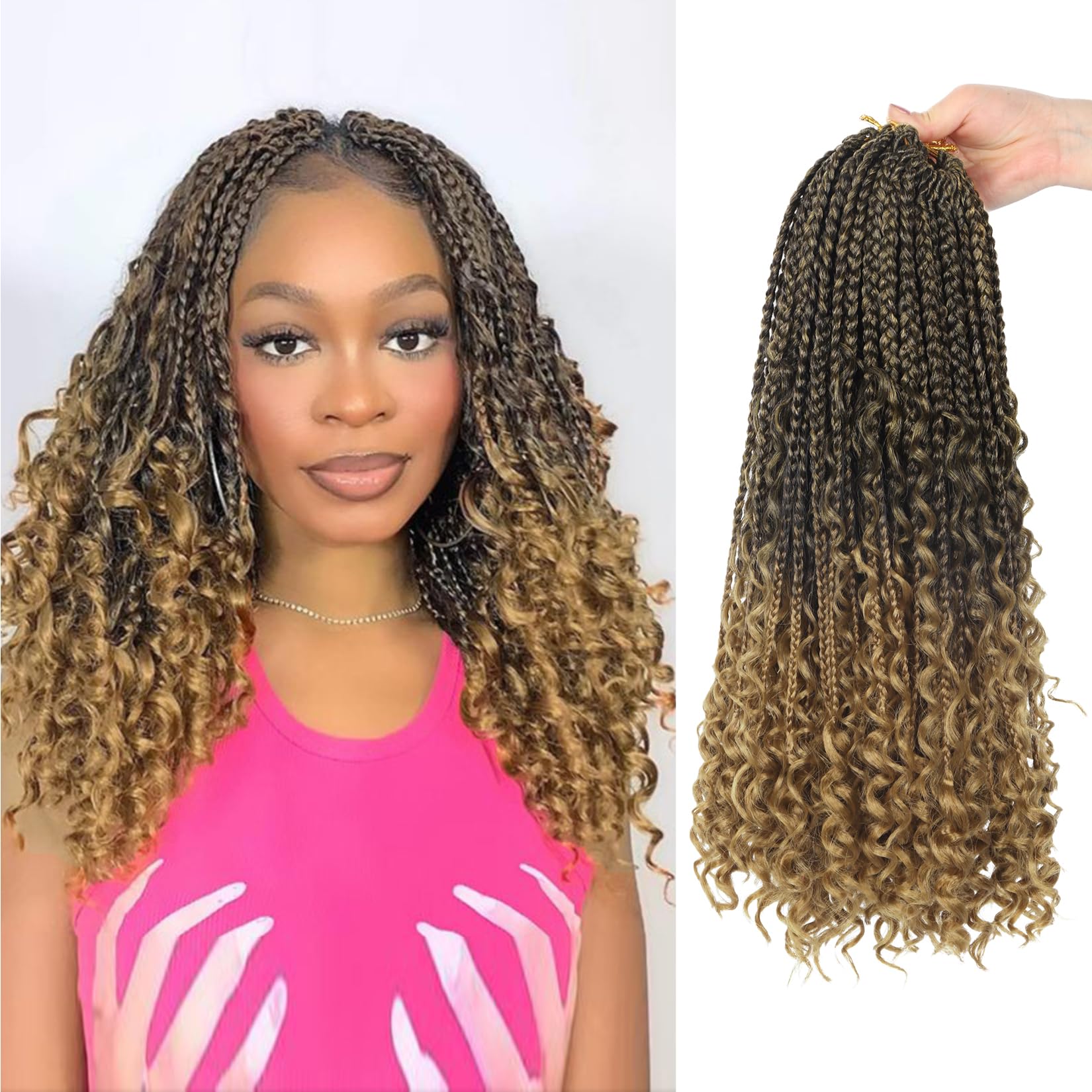 Photo 1 of 8 Packs Goddess Box Braids Crochet Hair for Black Women 14 Inch Ombre Blonde - BBoho Knotless Box Braids Crochet Hair Pre Looped Synthetic Braiding Hair Extensions T27