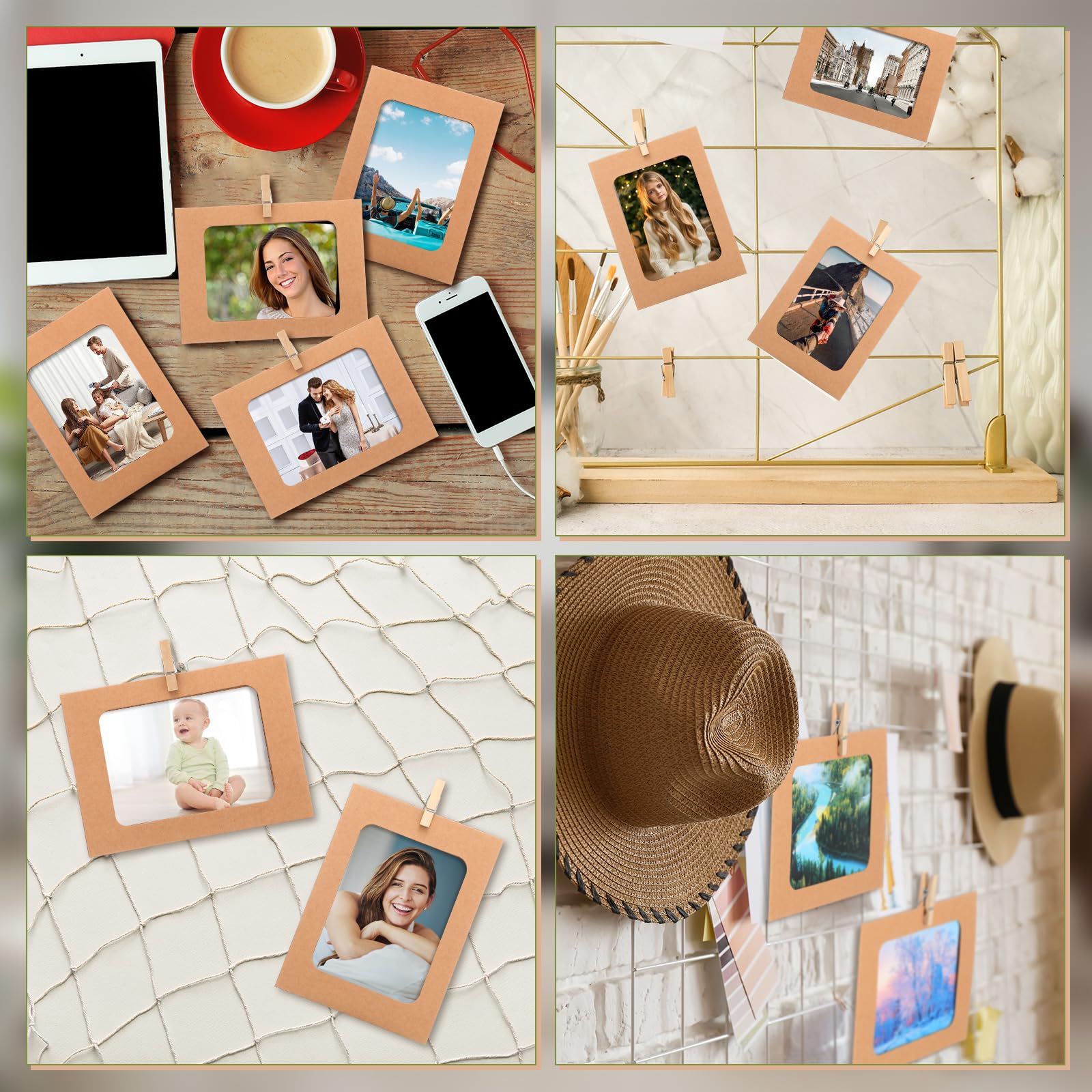 10x Papier-Bilderrahmen 10x15 Cm – Mit Clips & Schnur, Zum Aufhängen, DIY