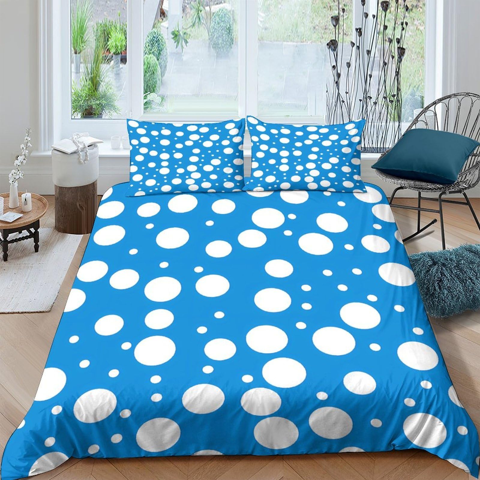 Ctjqhvkz Style-7 3D Printed Blue Polka Dot Fitted Sheet Microfiber Soft Breathable White Spot Bed Cover For Bedroom Dorm Mattress Protection Single（135X200cm）