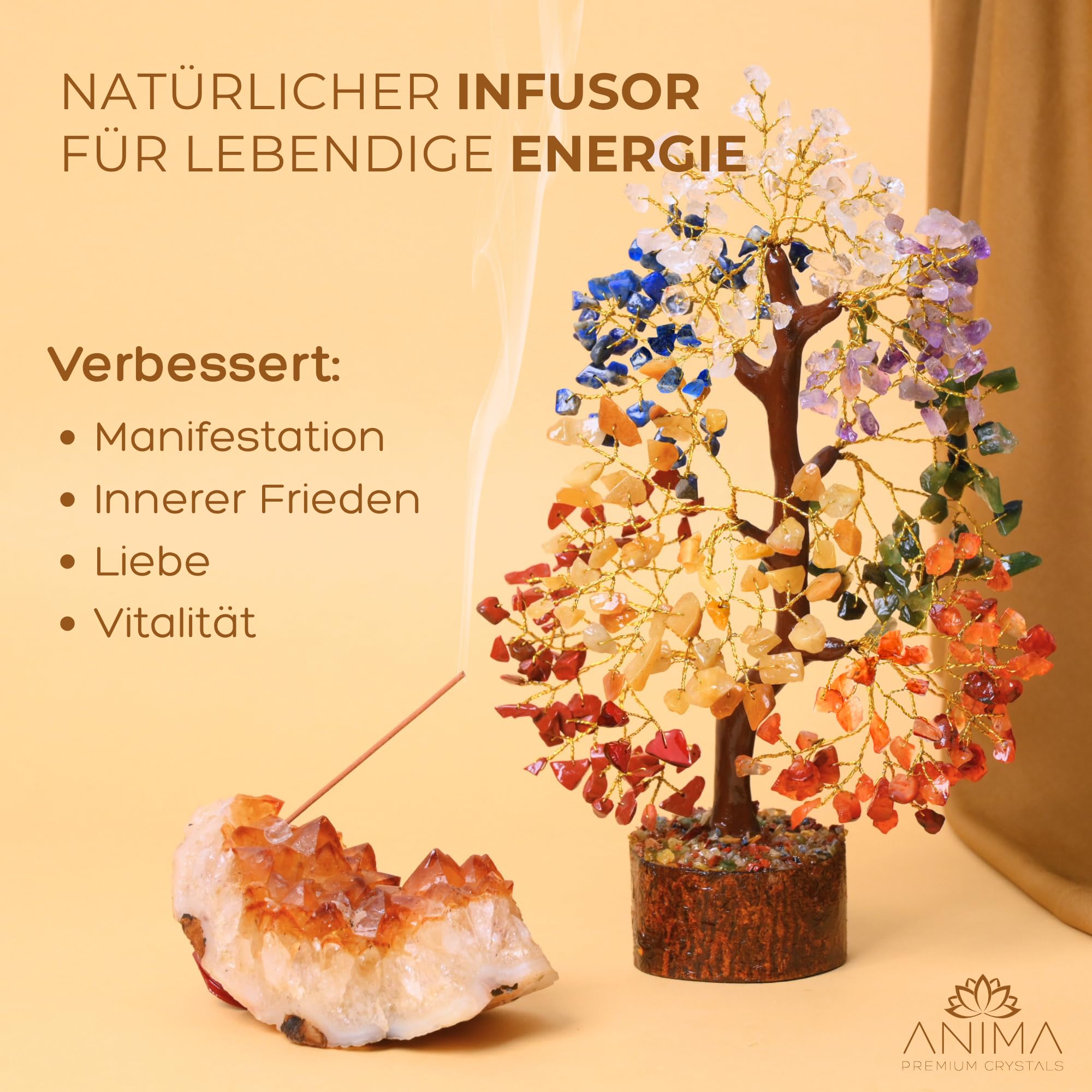 Anima Premium Kristall Lebensbaum – 7 Chakra Baum für Heilung, Harmonie, Positive Energie, Glück & Manifestation – Mit Begleitheft & Geschenkverpackung – Ethisch handgefertigt in Indien von Frauen