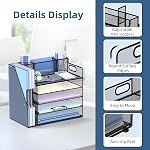 SUPEASY Desk Organizer with Magazine Holder, 5-Tier Paper Organizer for Desk Accessories with Pen Holder, Paper Letter Tray for Home, Office and School Supplies, Black