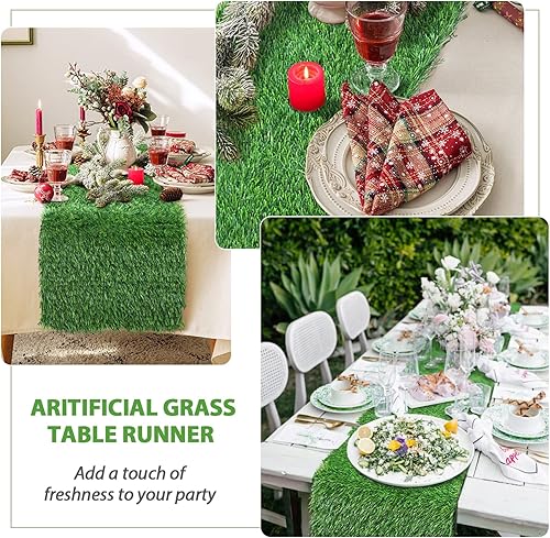 Miniatura 3 de Camino de mesa de comedor de césped artificial de 12 x 72 pulgadas, decoración de mesa verde para fiestas de vacaciones, decoración de cocina, boda,