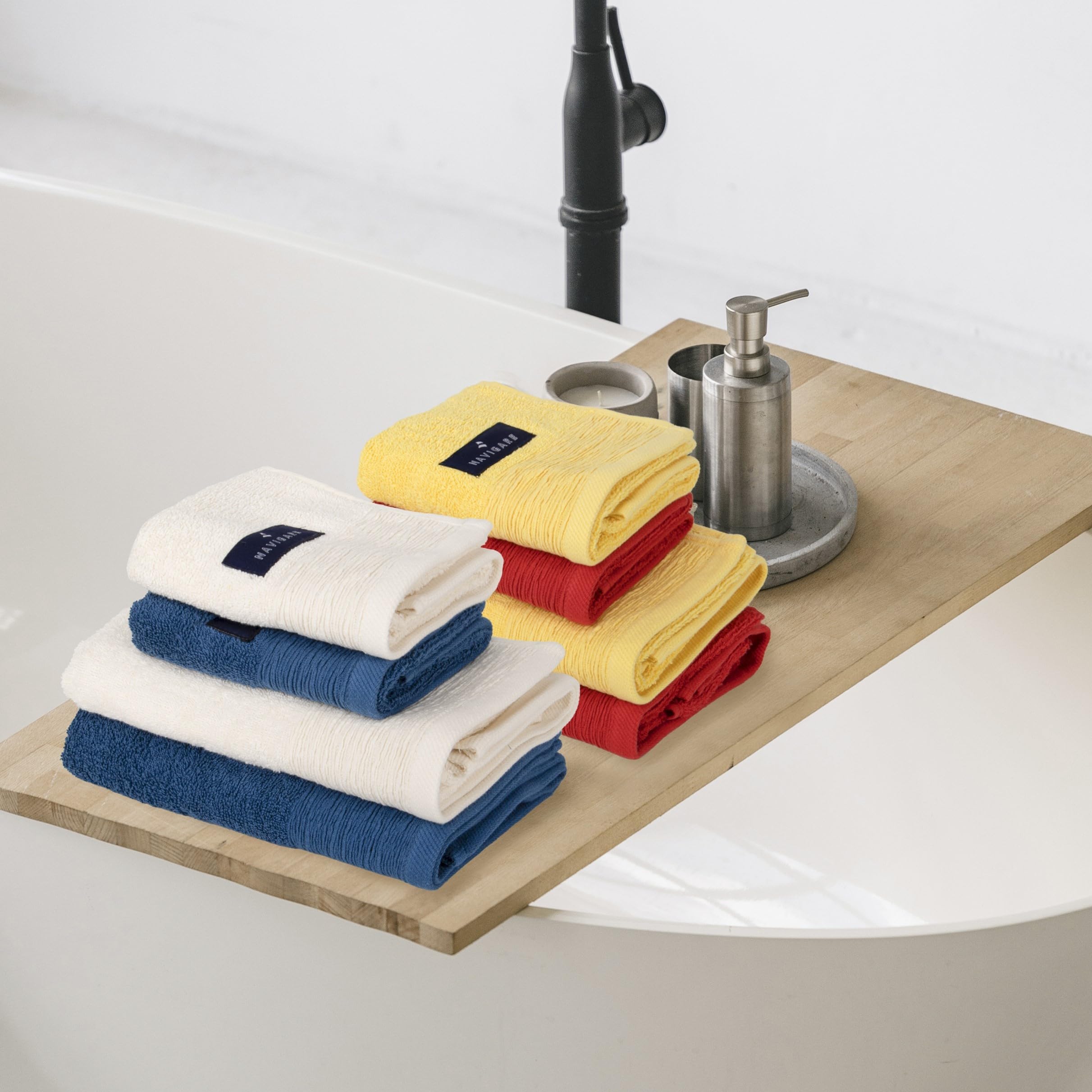 Navigare Set Asciugamani Bagno 8 Pezzi Multicolore Cotone, 4 Viso, 4 Ospite | Cotone 500 g/m², 4 Asciugamani Viso 50 x 100 cm + 4 Asciugamani Ospite 40 x 60 cm
