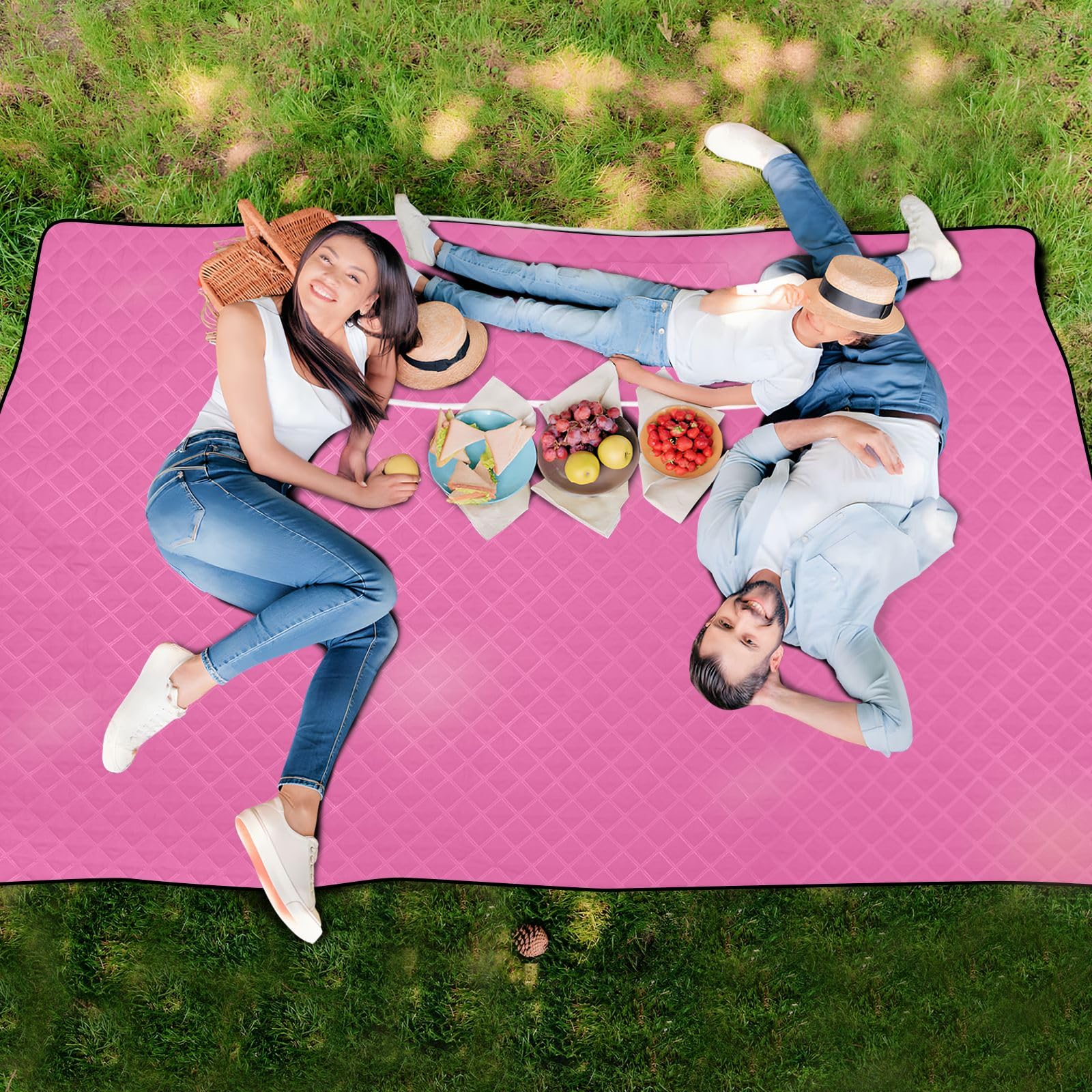 ODAWA Gorący różowy koc piknikowy na zewnątrz mata na kemping, do parku, podróży, trawy, 203 cm x 299 cm