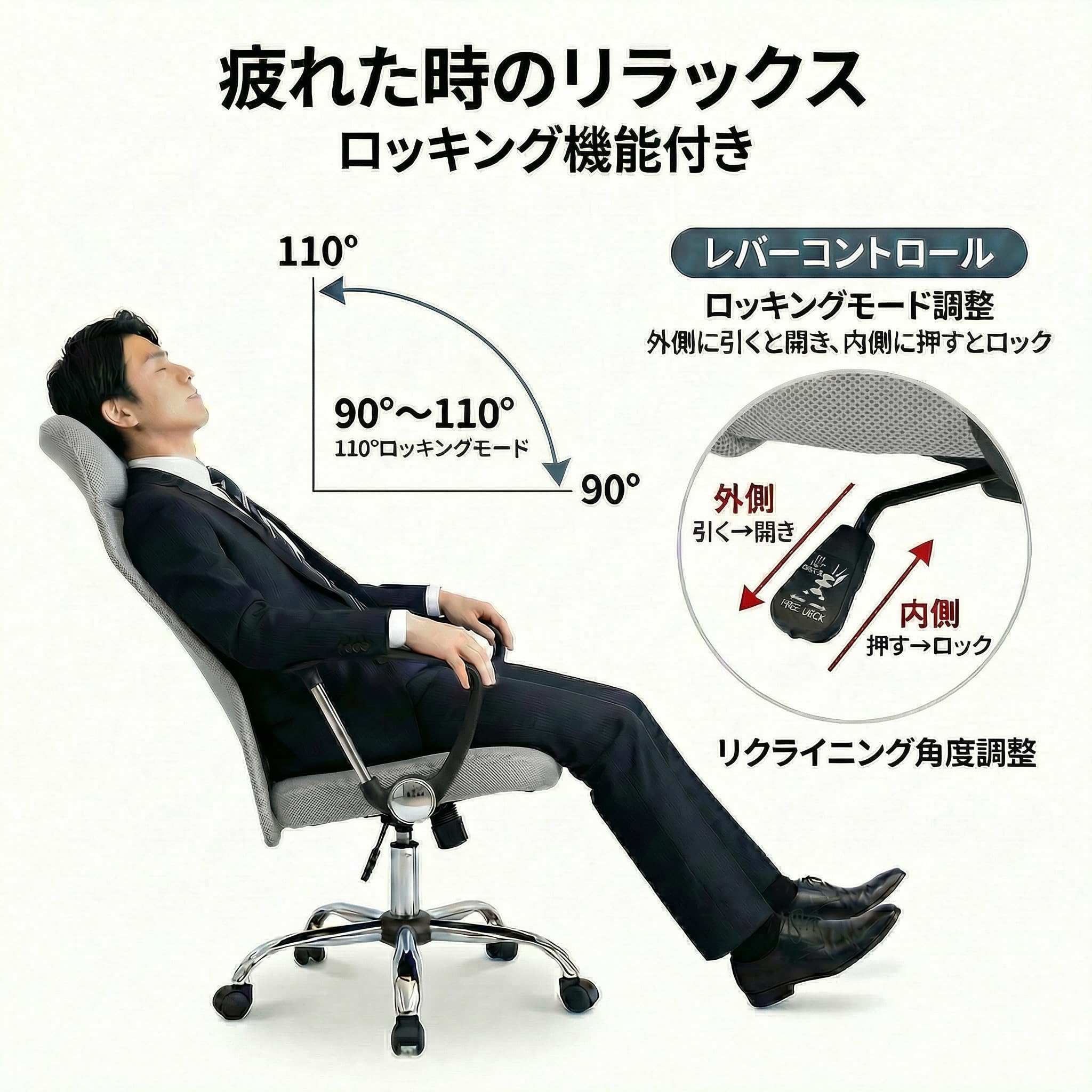 Amazon.co.jp: MOKUTO オフィスチェア メッシュ ハイバック 360度回転