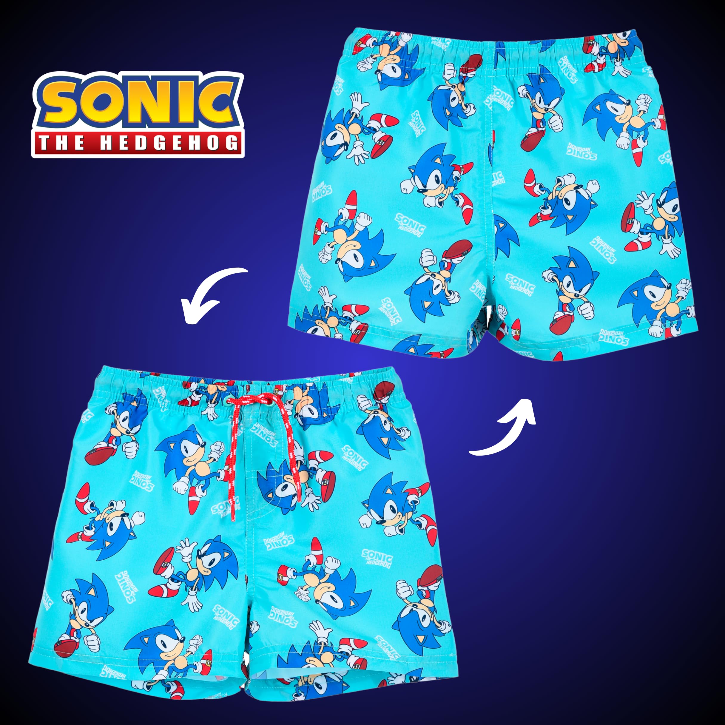 Sonic The Hedgehog Bermudas para Niño, Shorts de Baño Verano Bañador de Natación Infantil, Tallas 4 a 10 Años