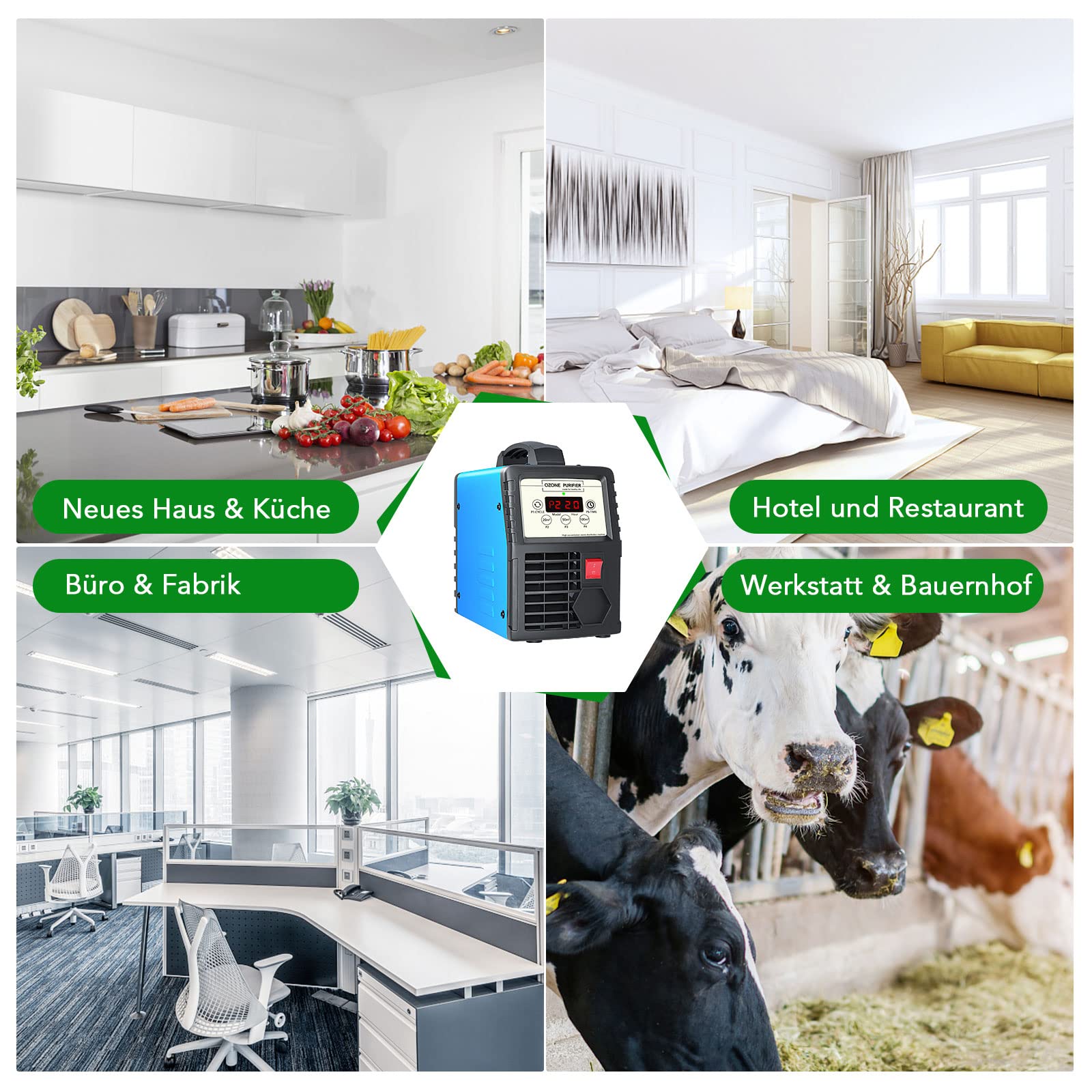 Ozongenerator, Luftreiniger Desodorierer für 300㎡, Ozongerät Geruchskiller mit Timer für Rauch, Zimmer, Garagen, Bauernhöfe, Hotels, Haustiergerüche, Küchengerüche