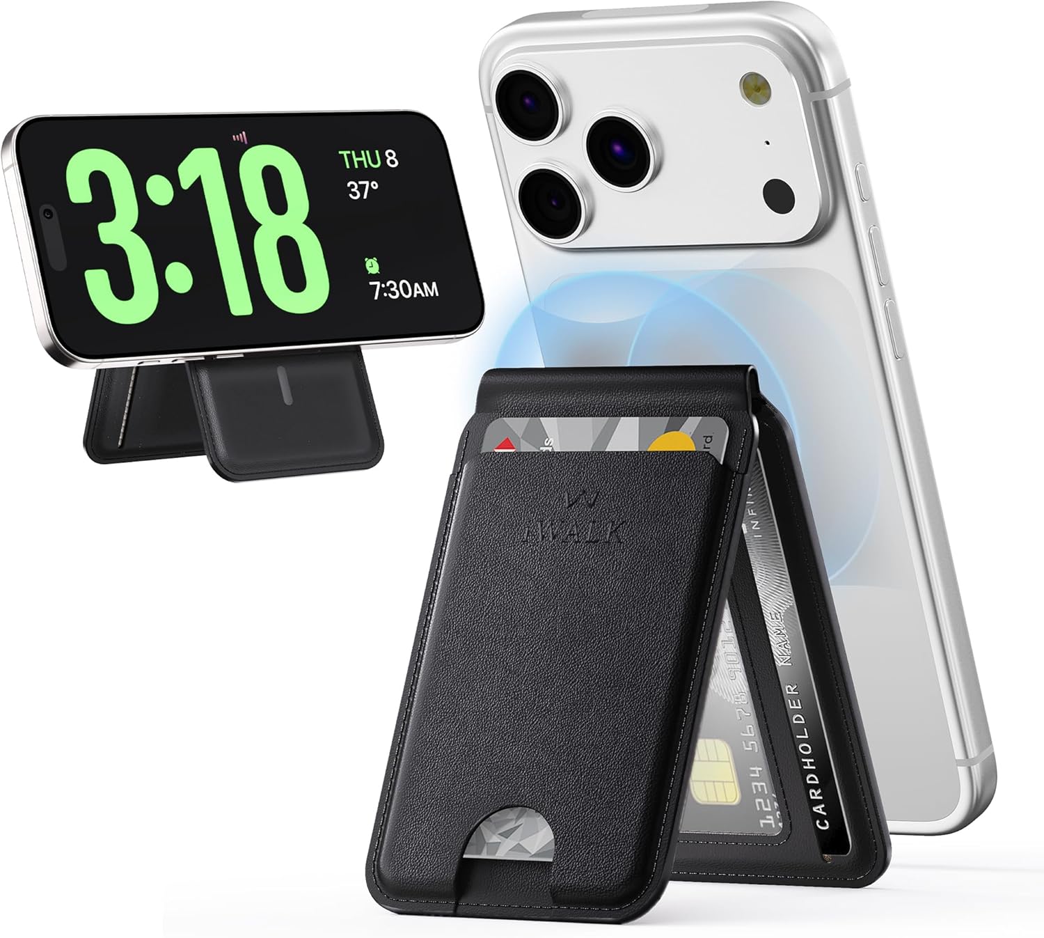 iWALK Stronger Magnetic Wallet, Upgraded for MagSafe Wallet, RFID Blocking, 5 Card Holder with Adjustable Stand, Slim Leather Phone Wallets for iPhone 17/16/15/14/13/12 Series, iPhone Wallets